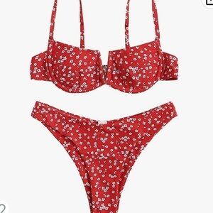 Red and white floral bikini - nwt size M